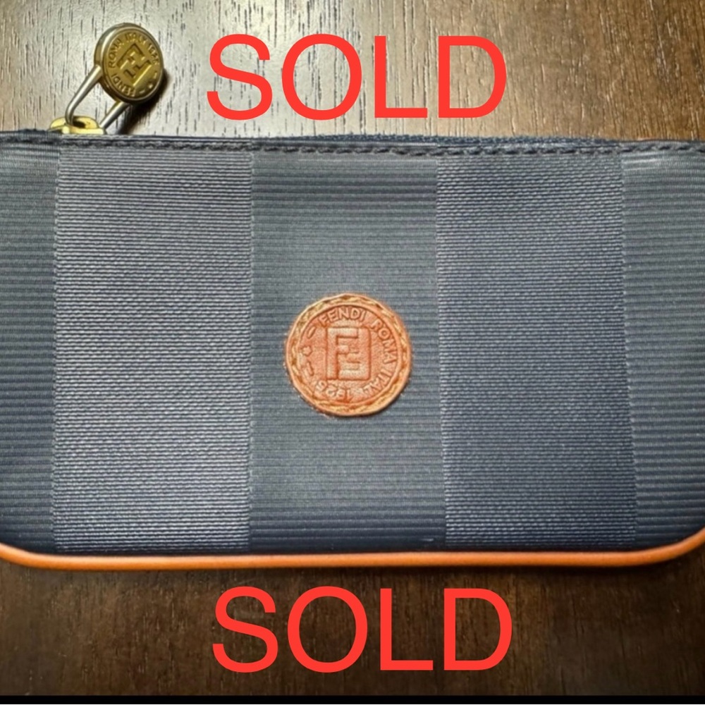 Fendi Roma S.A.S. Blue/Black Coated Canvas Keychain & Card Holder